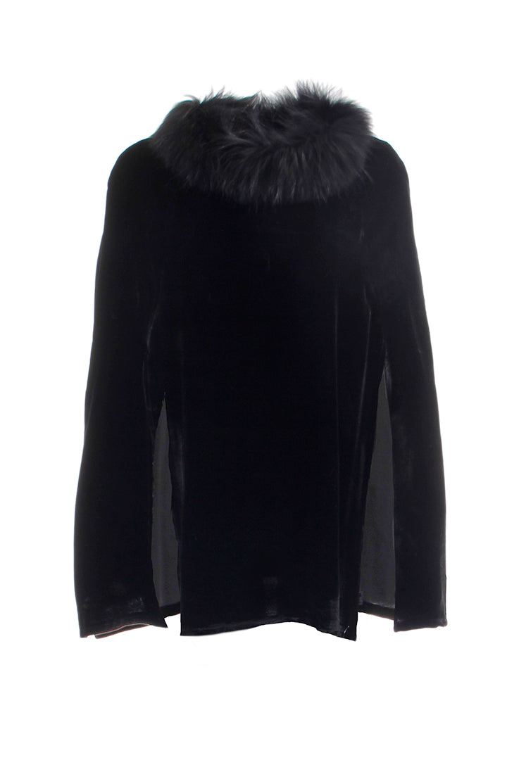 Velvet + Raccoon Poncho, Black, Dolce Cabo