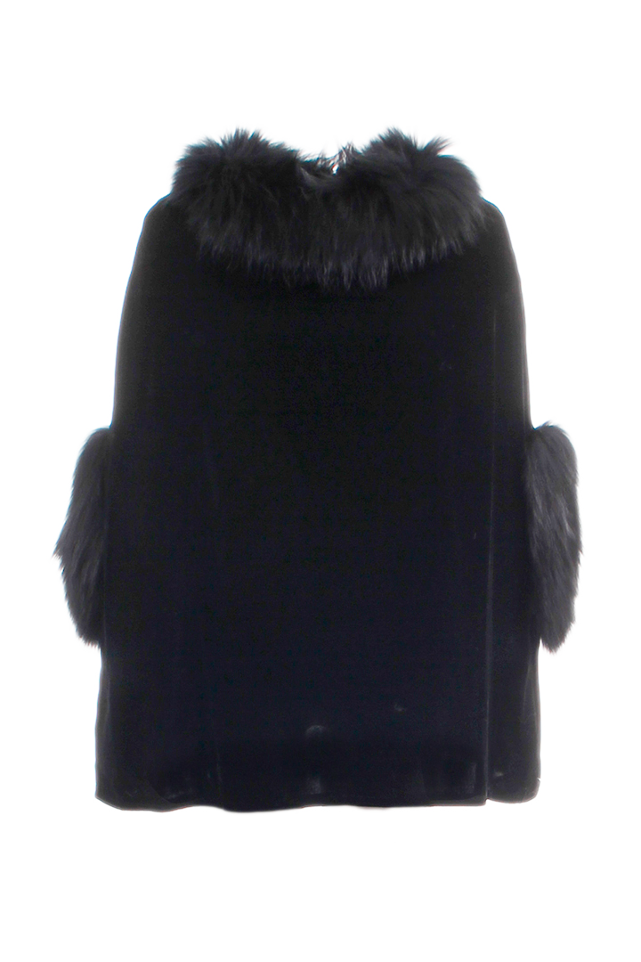 Load image into Gallery viewer, Silk Velvet Poncho + Raccoon Fur, Black, Dolce Cabo
