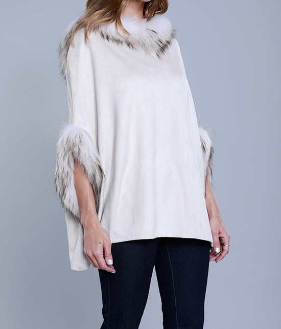 Load image into Gallery viewer, Faux Suede Fur Hoodie Poncho
