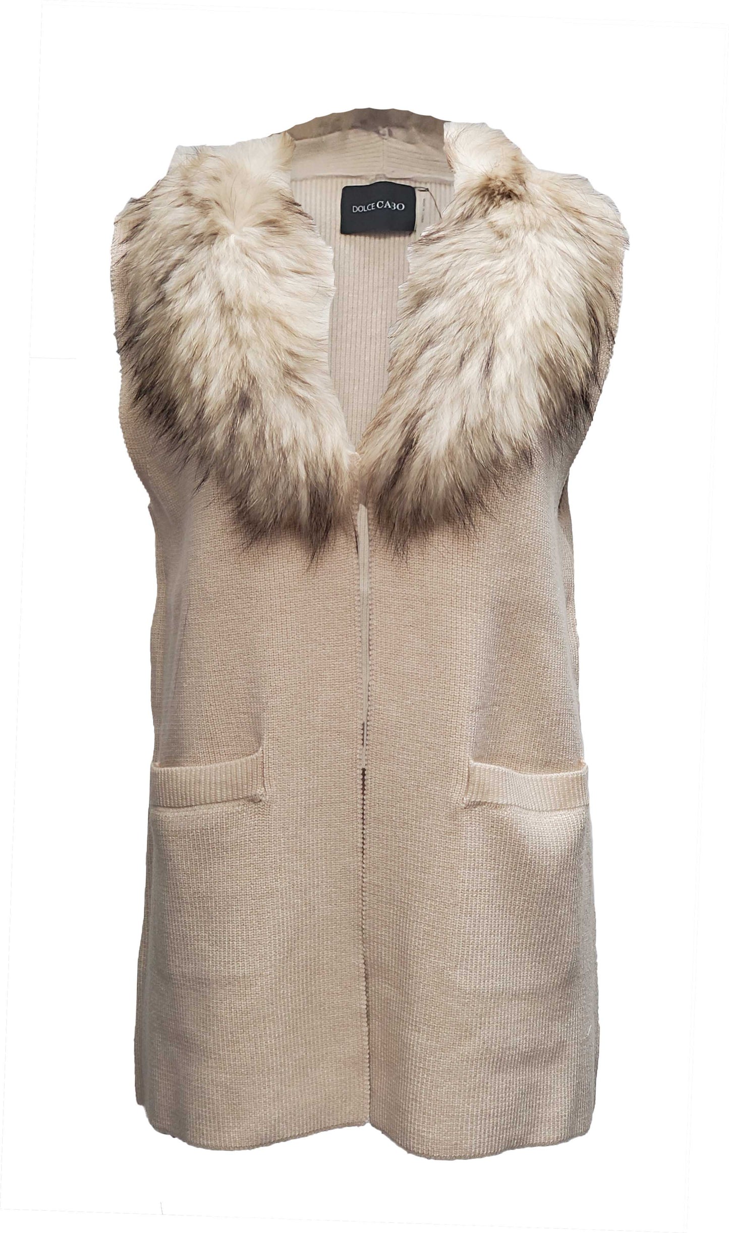 Knitted Vest with Raccoon Fur Collar