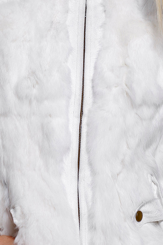Rabbit Fur Zip Vest with knit, Ivory, Dolce Cabo