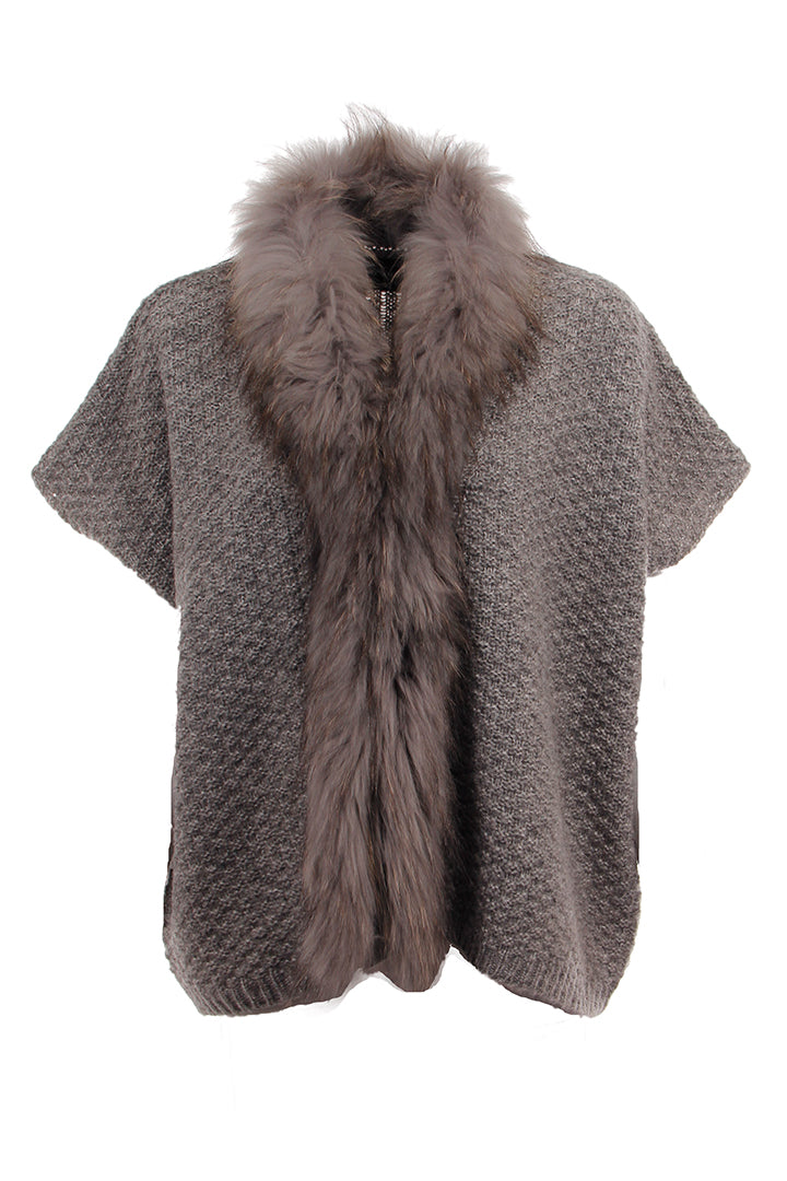 Load image into Gallery viewer, Short Cardi + Raccoon Trim, Grey, Dolce Cabo
