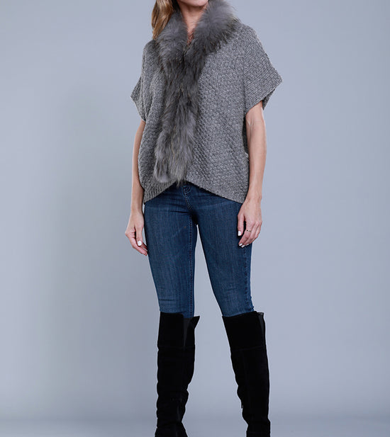 Short Cardigan with Raccoon Trim