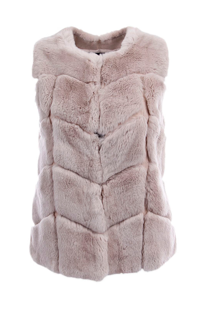Chevron Rex Rabbit Fur Vest, Blush, Dolce Cabo