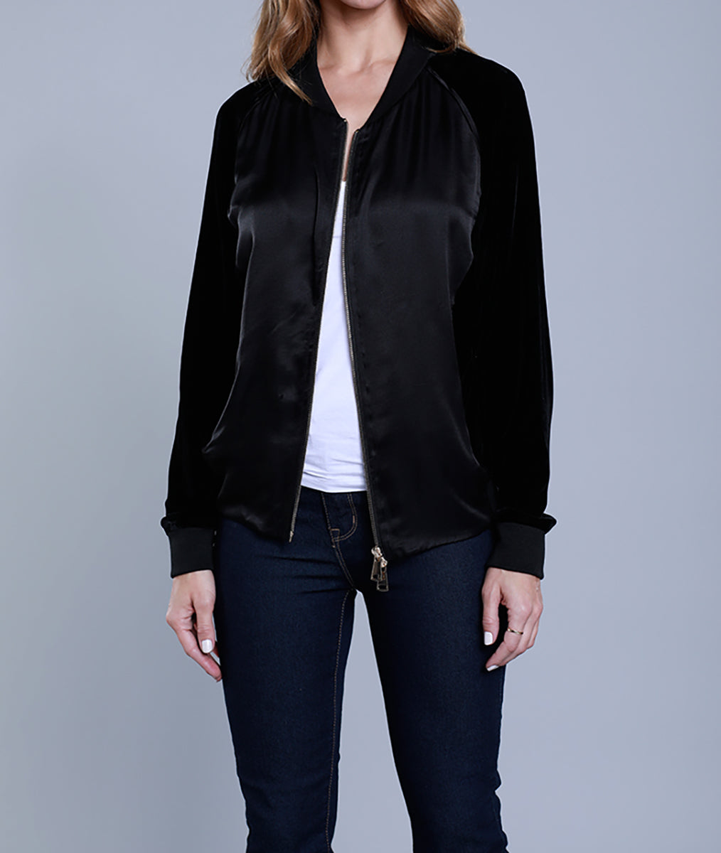 Load image into Gallery viewer, Silk and Velvet Bomber Jacket
