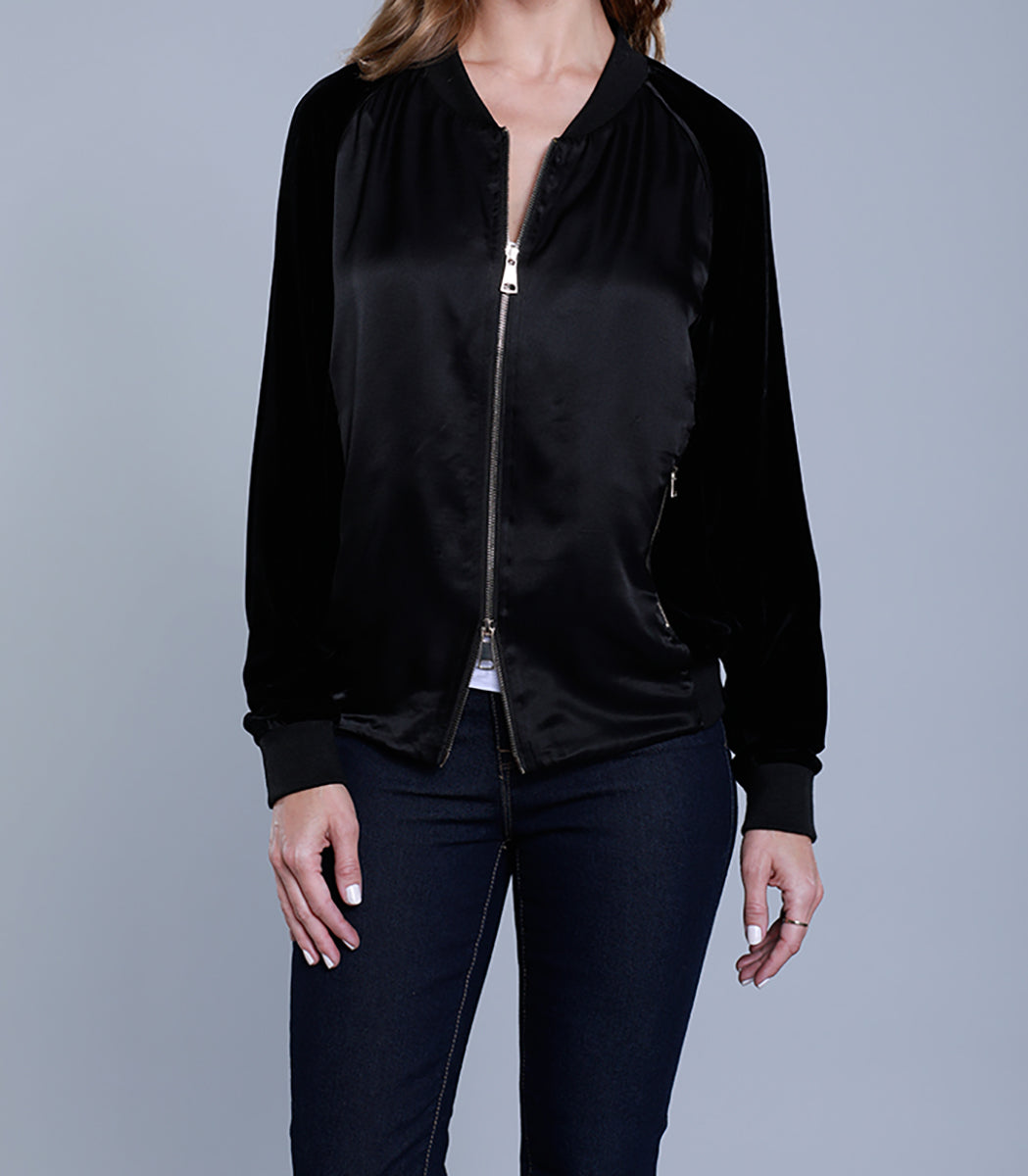 Load image into Gallery viewer, Silk and Velvet Bomber Jacket
