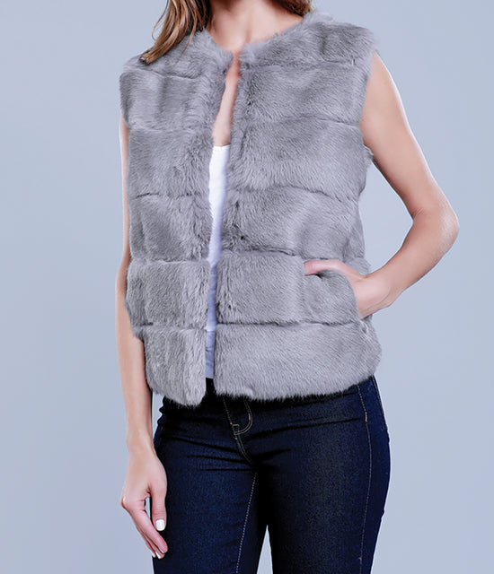 Paneled Rabbit Fur Vest - Main Image