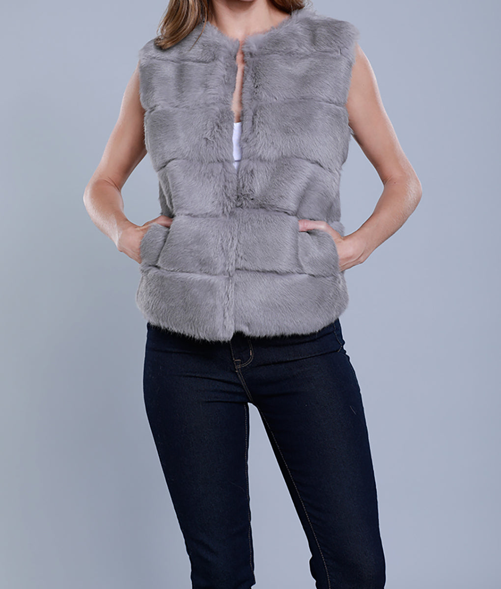 Paneled Rabbit Fur Vest – Dolce Cabo