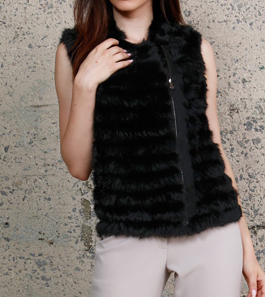 Load image into Gallery viewer, Moto Style Rabbit Fur Vest
