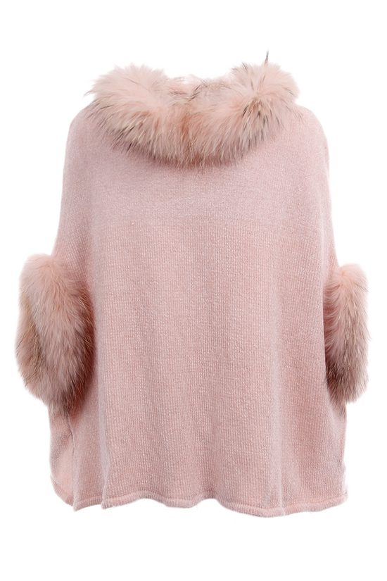 Chenille Poncho + Raccoon Fur, Blush, Dolce Cabo