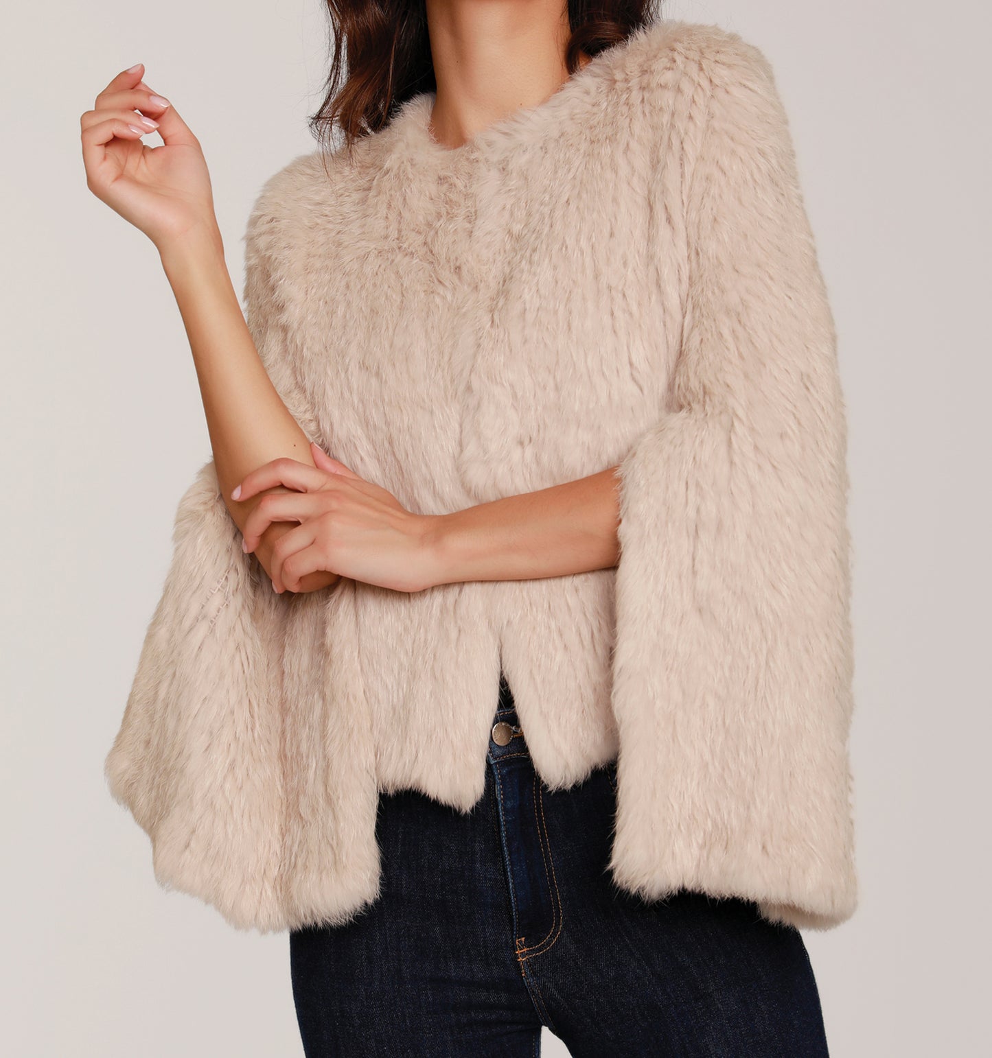 Load image into Gallery viewer, Natural Fur Jacket with Sleeve Detail

