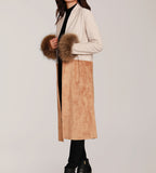 Suede Cardigan with Fur Cuffs