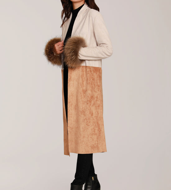 Suede Jacket with Natural Fur Cuffs