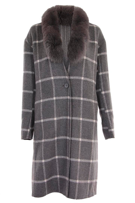 Plaid Lounge Coat with Fur Collar