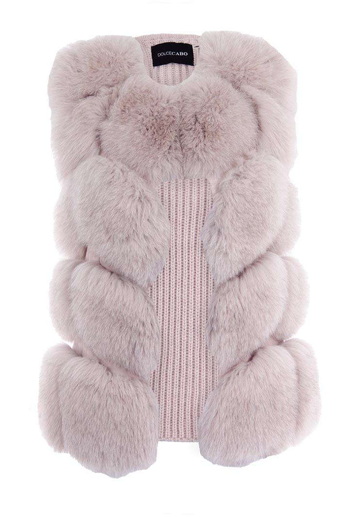 Natural Fur Vest with Knit Back,beige