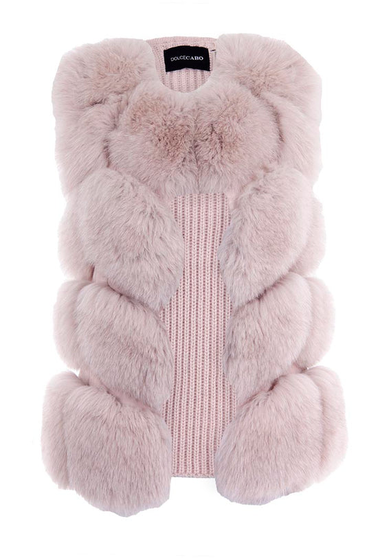 Natural Fur Vest with Knit Back,beige