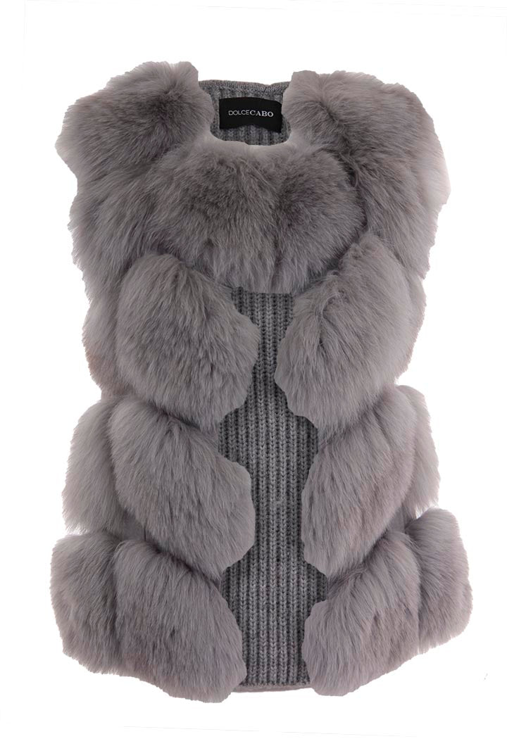 Natural Fur Vest with Knit Back, grey