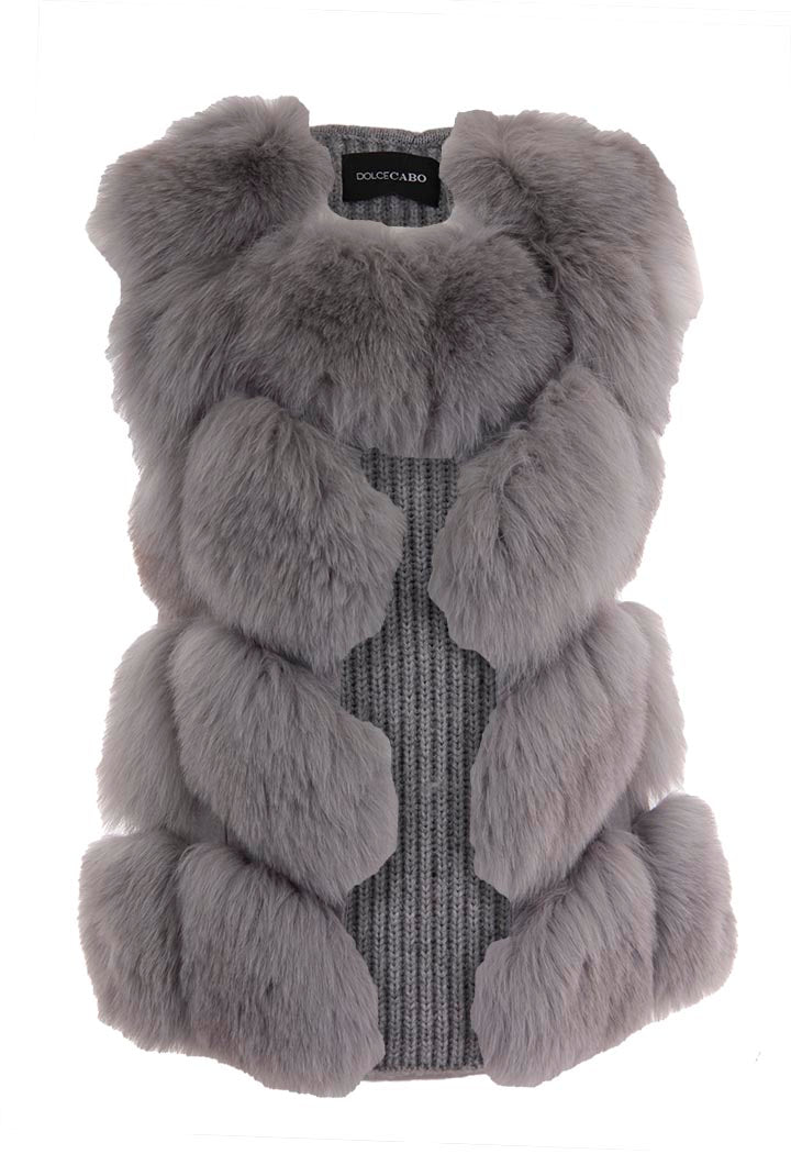 Load image into Gallery viewer, Natural Fur Vest with Knit Back, grey
