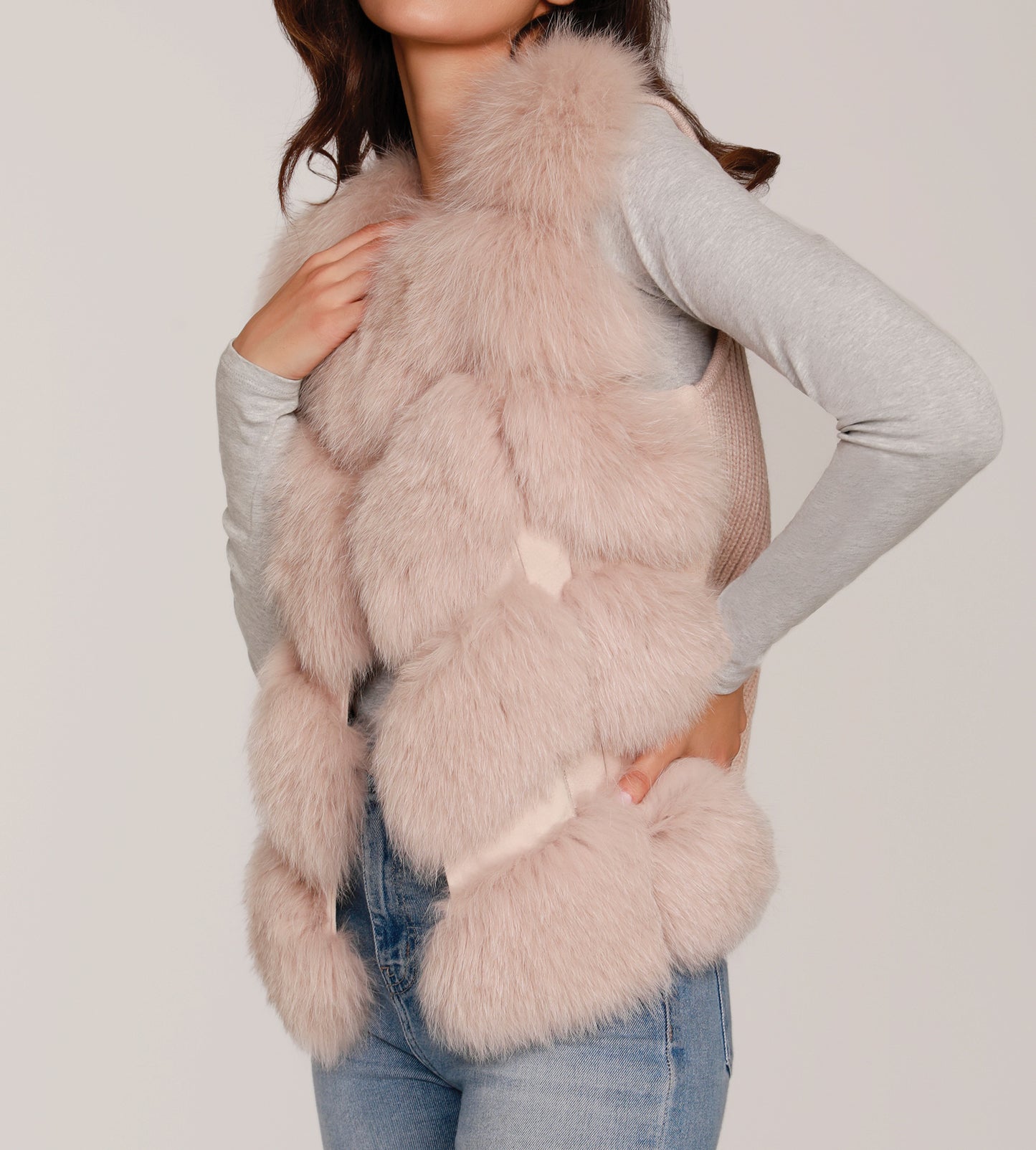 Natural Fur Vest with Knit Back
