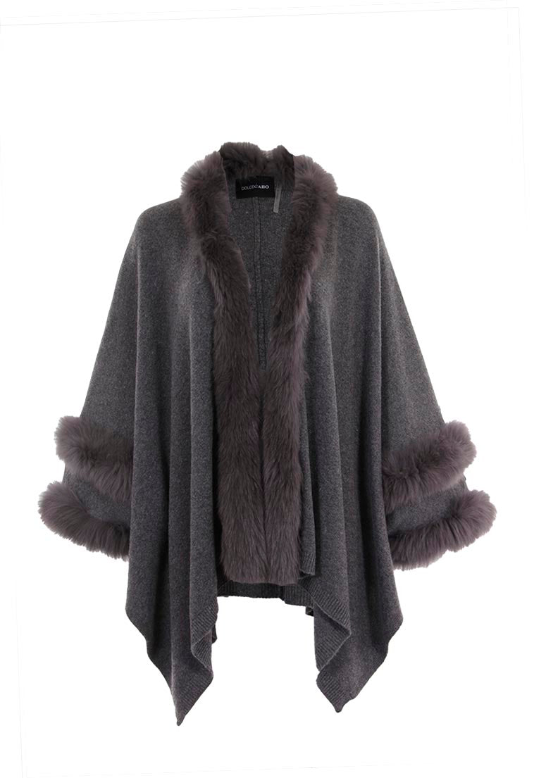 Load image into Gallery viewer, Cashmere wrap with Natural Fur Trim
