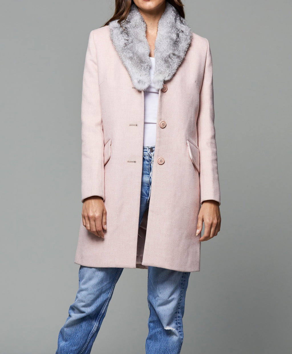 Wool Coat with Fur Collar