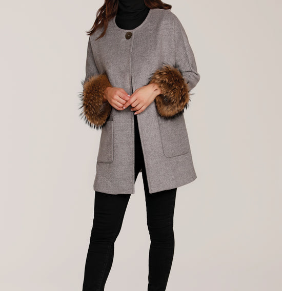 Wool Coat with Fur Cuffs