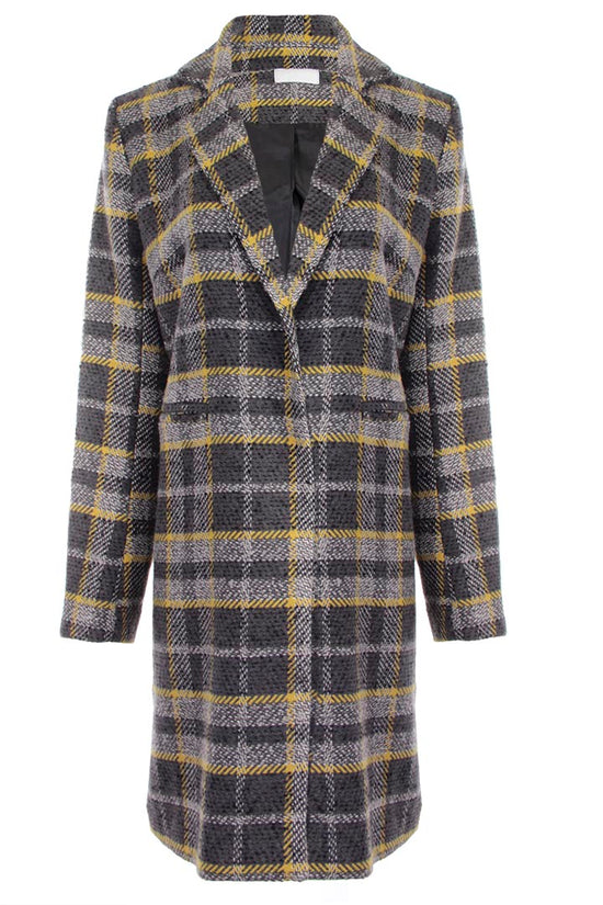 Plaid Coat with Faux Fur Collar
