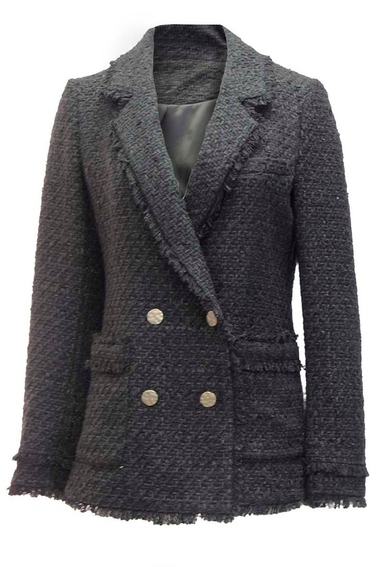 Black and White Double Breasted Tweed Blazer