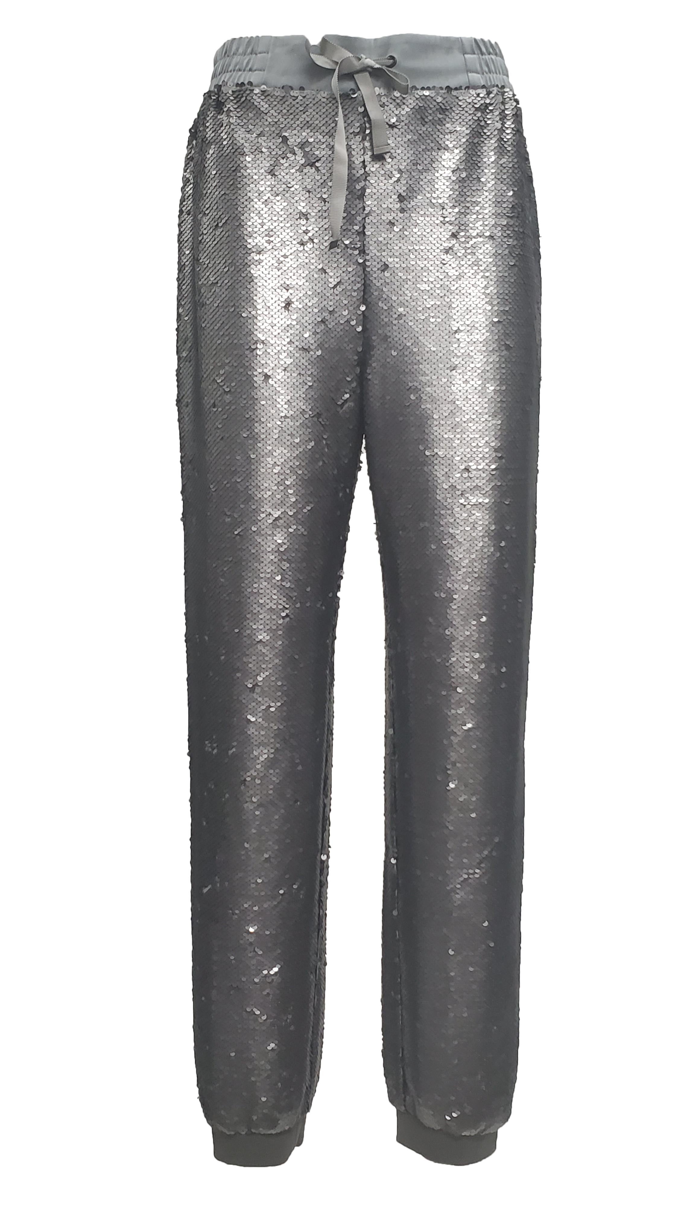 Sequin Jogger Pants, gunmetal