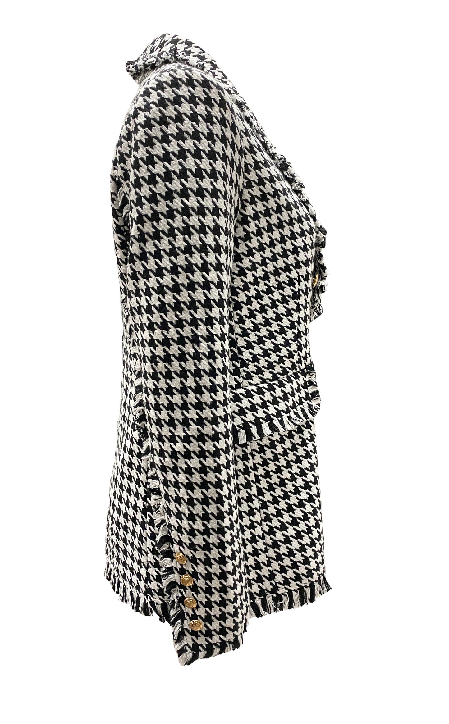 Load image into Gallery viewer, Double- Breasted Houndstooth Fringe Blazer
