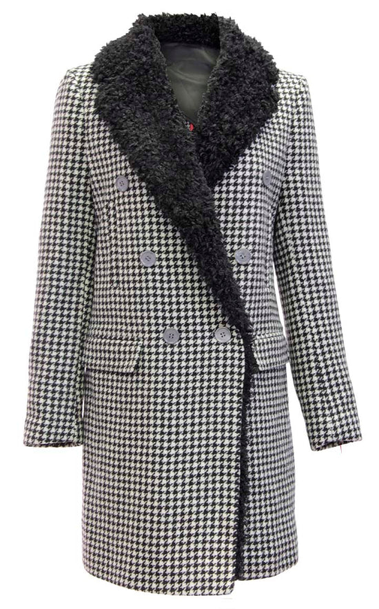 Load image into Gallery viewer, FAUX SHERLING LINED HOUNDSTOOTH COAT 
