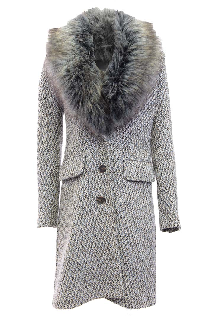 Tweed Coat with Faux Fur Collar – Dolce Cabo