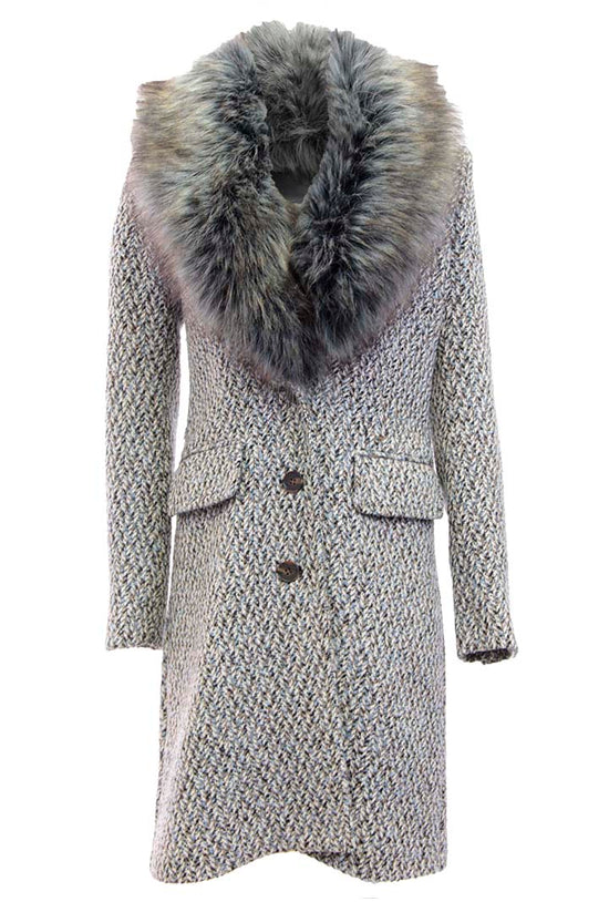 Load image into Gallery viewer, Tweed Coat with Faux Fur Collar
