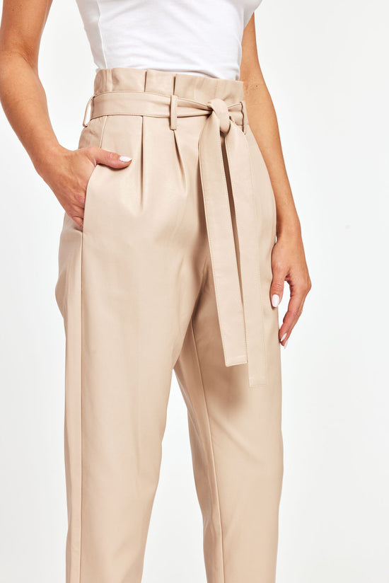 Paperbag Waist Belted Ankle Tie Beige Pant  Beige pants, Sleek fashion, Paperbag  pants