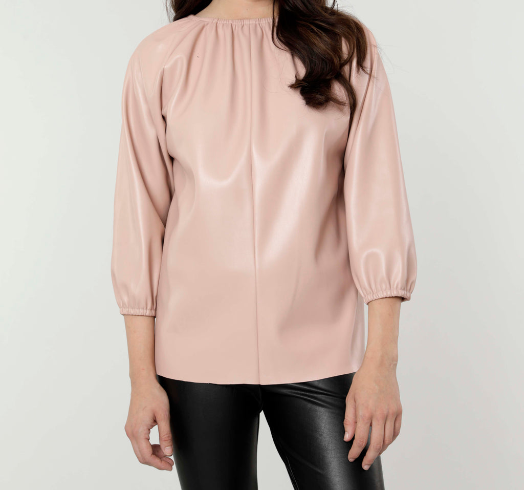 Faux Leather Puff Sleeve Top