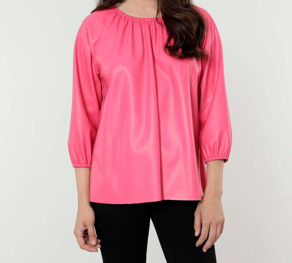 Faux Leather Puff Sleeve Top