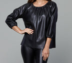 Faux Leather Puff Sleeve Top