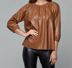 Faux Leather Puff Sleeve Top