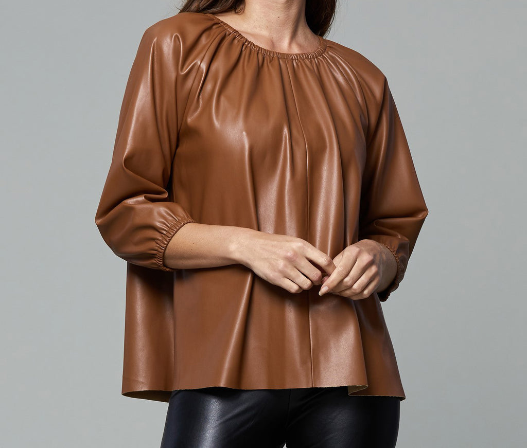 Faux Leather Puff Sleeve Top