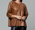 Faux Leather Puff Sleeve Top