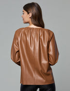 Faux Leather Puff Sleeve Top