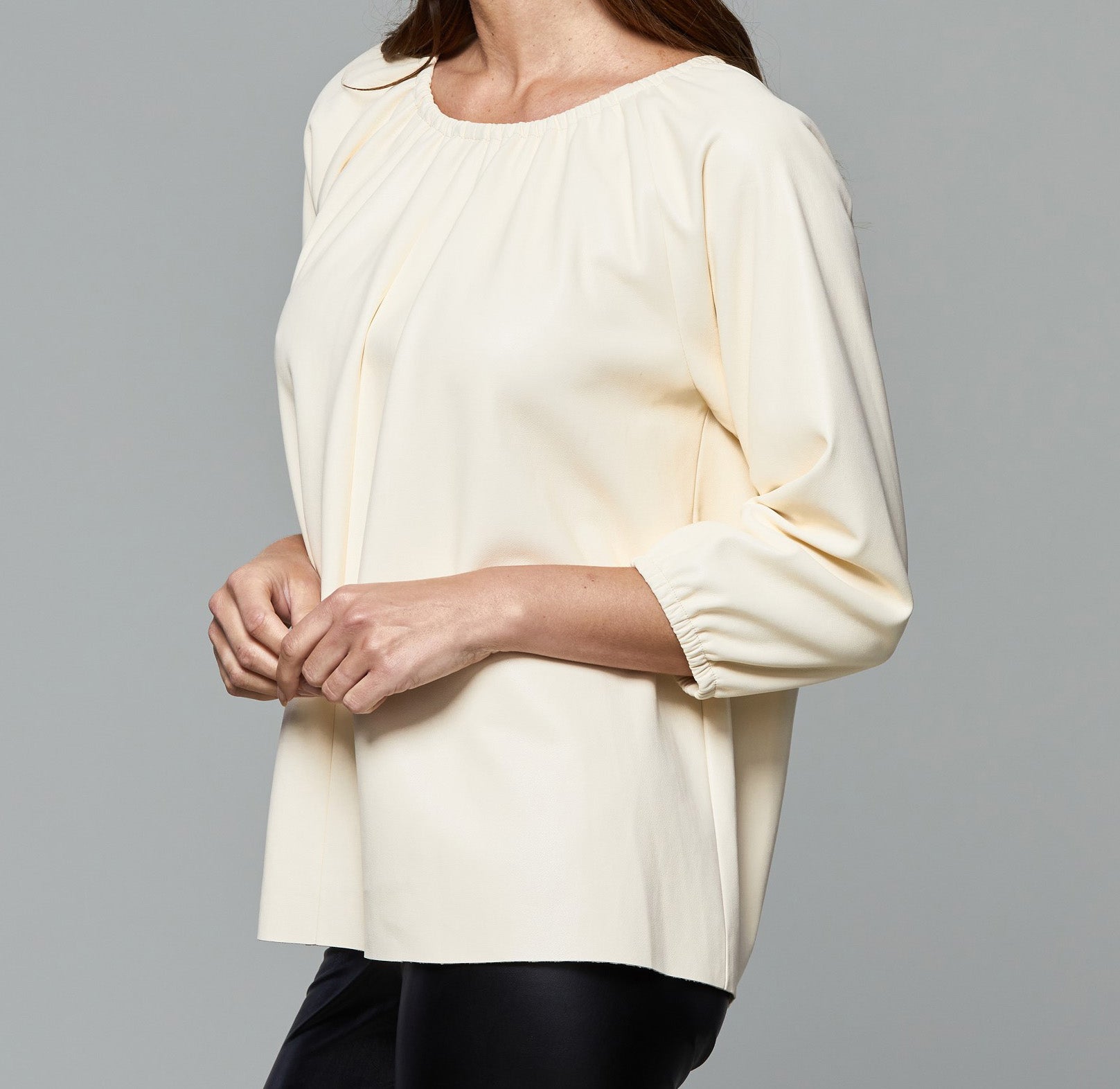 Faux Leather Puff Sleeve Top