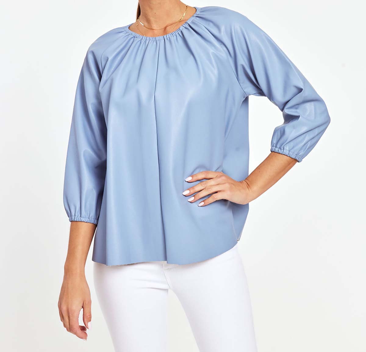 Load image into Gallery viewer, Faux Leather Puff Sleeve Top
