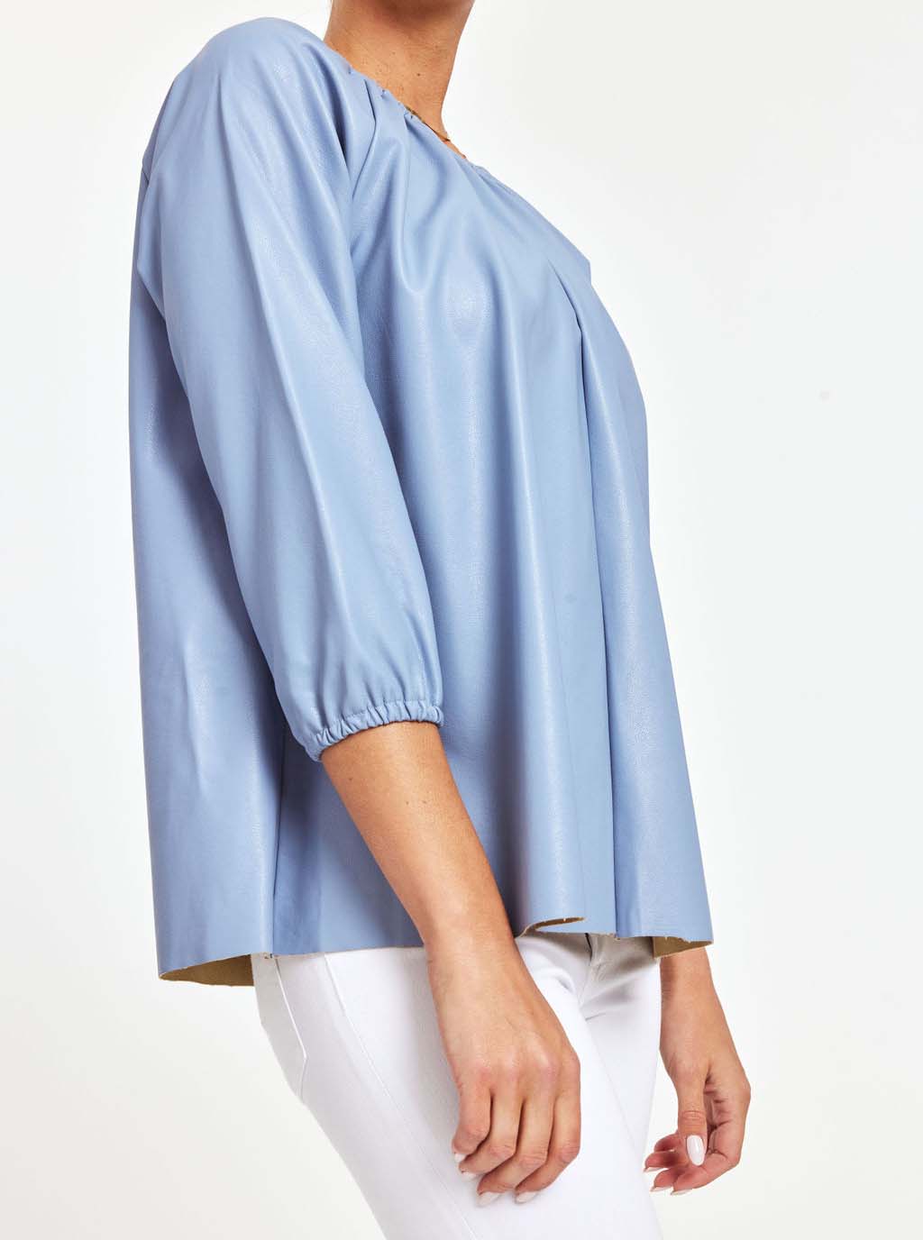 Faux Leather Puff Sleeve Top