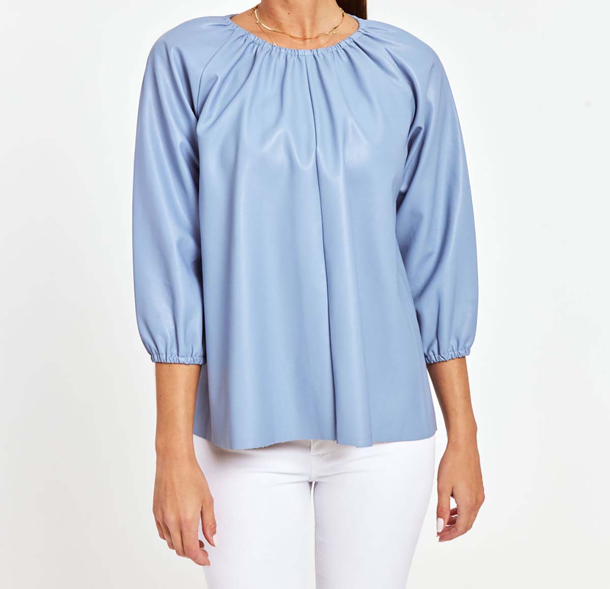 Faux Leather Puff Sleeve Top