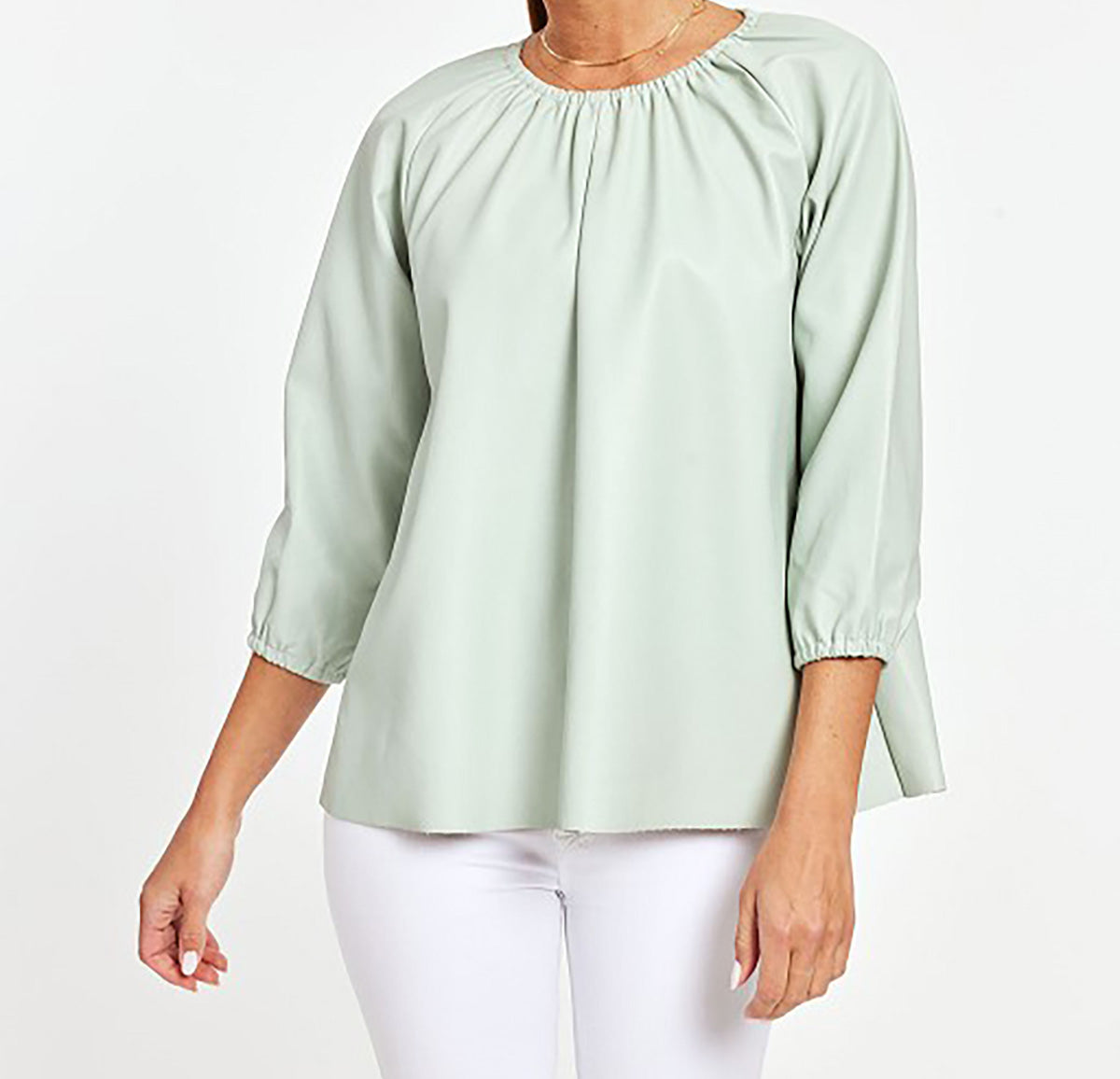 Faux Leather Puff Sleeve Top