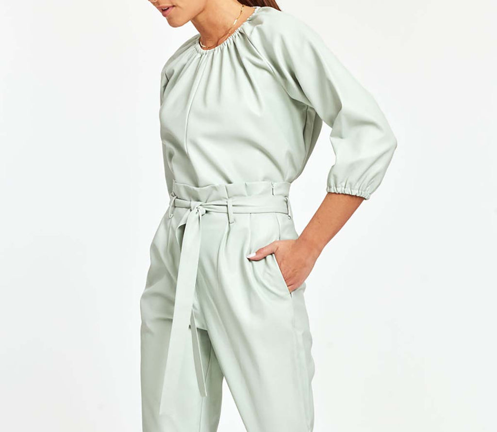 Faux Leather Puff Sleeve Top