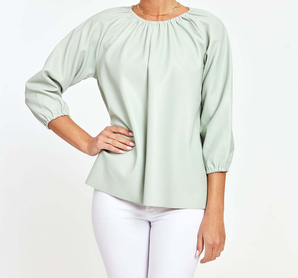 Faux Leather Puff Sleeve Top