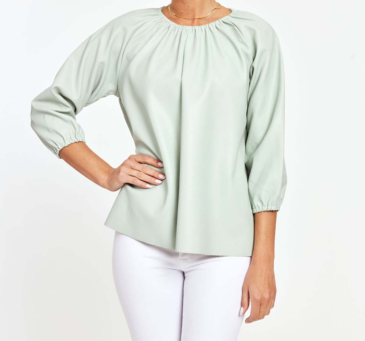 Faux Leather Puff Sleeve Top