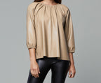 Faux Leather Puff Sleeve Top